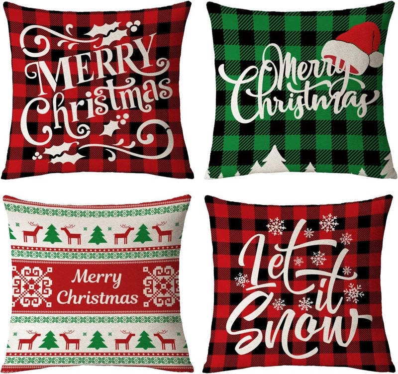 Festive Christmas Tree Cotton Linen Pillow Covers for Sofa and Couch | Home Decor & Pillows