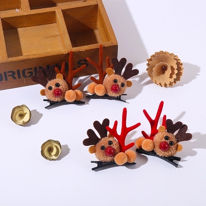 Christmas Reindeer Antler Hair Clip with Pom Pom Ball | Holiday Hair Accessories