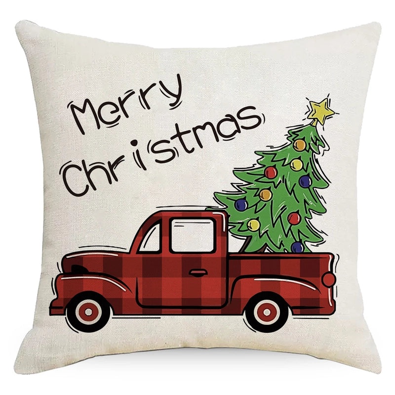 Christmas Tree Decorative Linen Pillow Covers with Festive Socks Letter Print|Home Decor Pillows