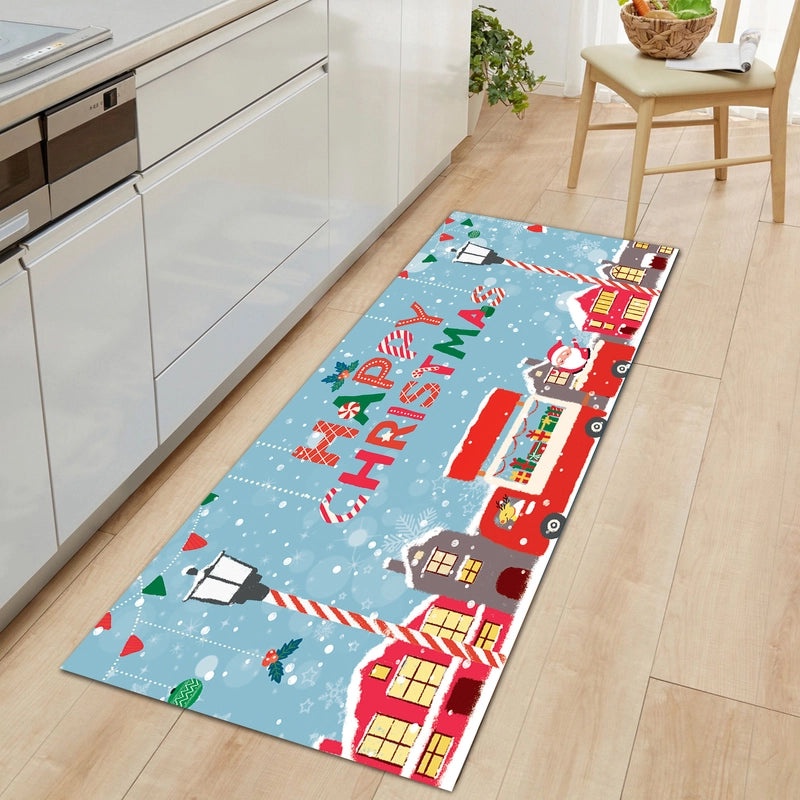 Festive Christmas Tree Santa Snowman Flannel Floor Mat Cozy Holiday Bedding|Home Decor