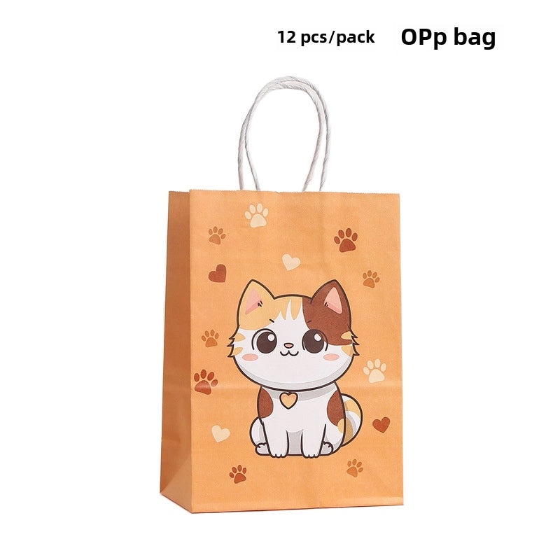 Cartoon Cat Printed Kraft Paper Tote Bag Reusable Gift Shopping Bag|Shopping Bags & Packaging