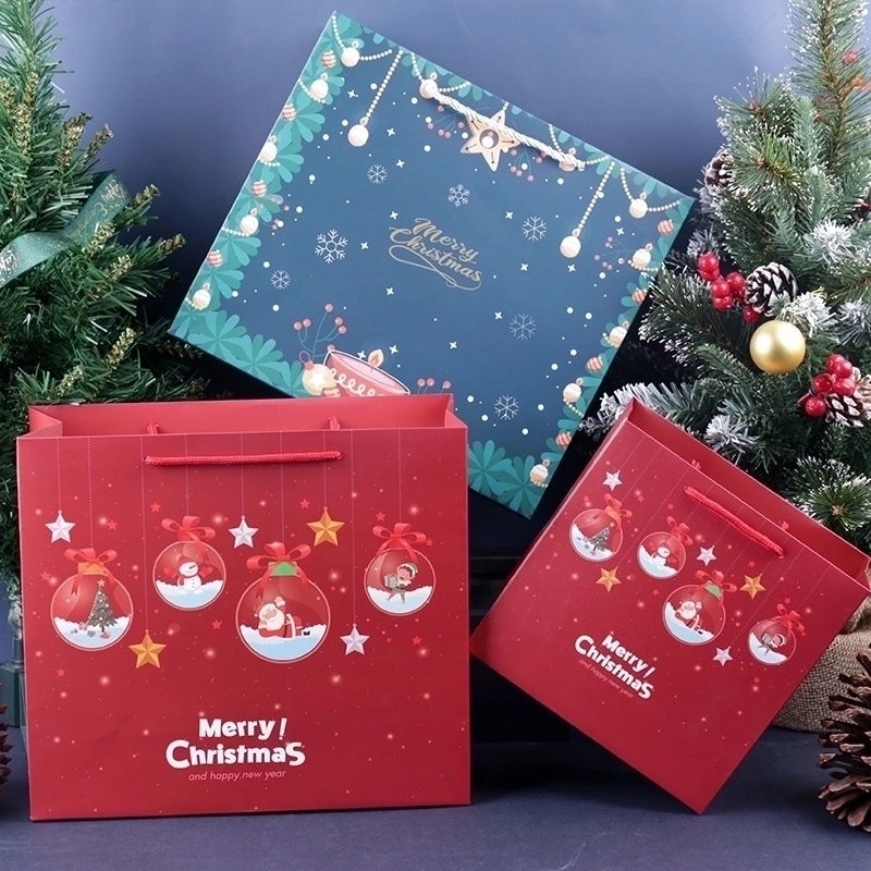 Minimalist Santa Claus Christmas White Cardboard Gift Bags for Party Presents|Holiday Gift Bags