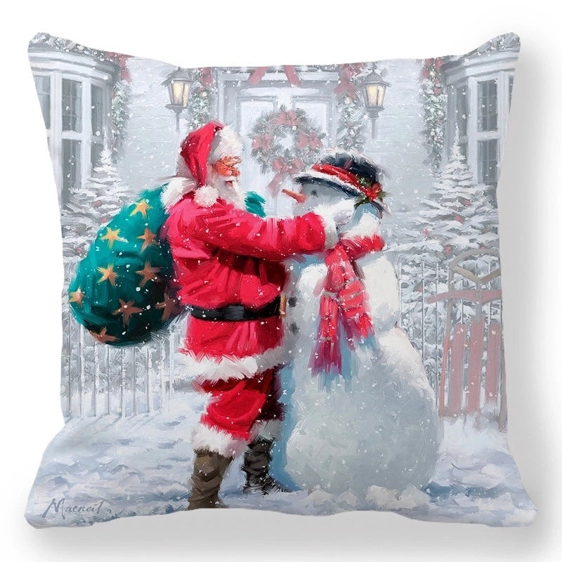 Christmas Holiday Cotton Pillow Covers with Santa Elk Design for Sofa Couch Decor|Home Decor