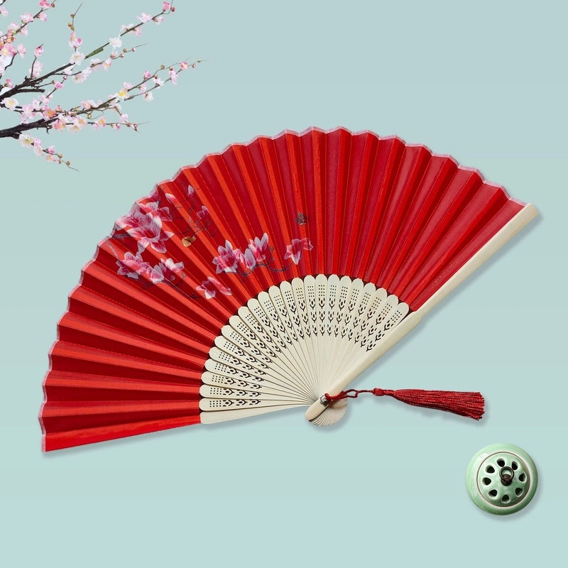 Elegant Chinoiserie Floral Bamboo Fans with Classic Heating Design | Home Decor Fans