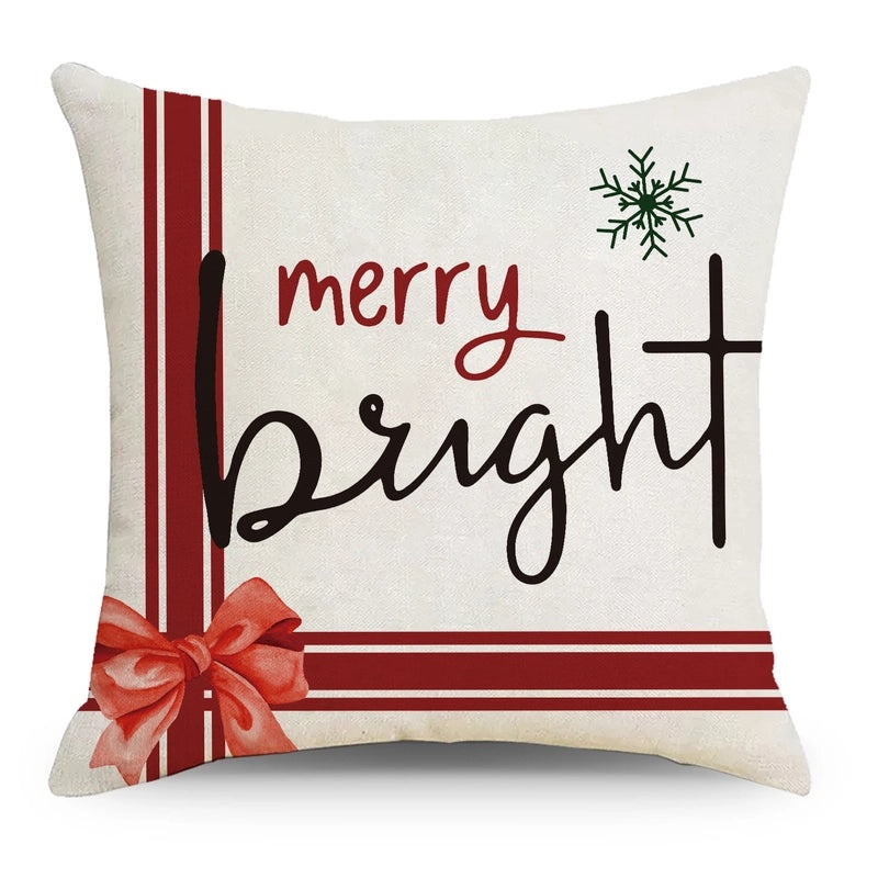 Christmas Tree Decorative Linen Pillow Covers with Festive Socks Letter Print|Home Decor Pillows