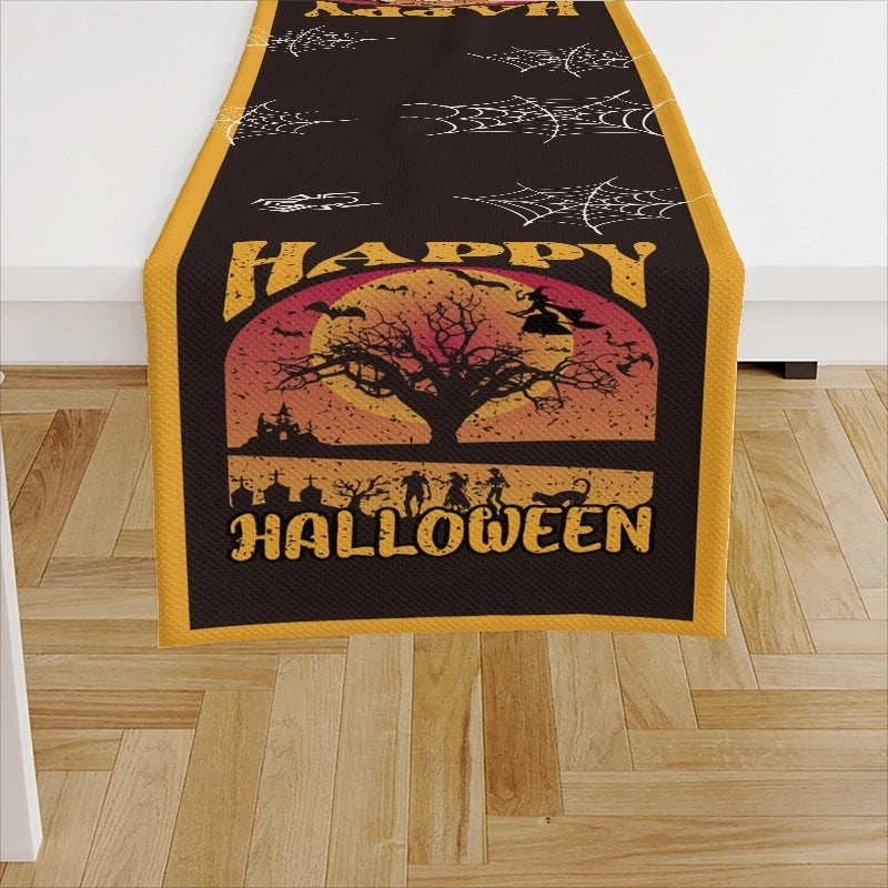 Ethnic Halloween Linen Tablecloth with Color Block Design for Vacation | Home Decor Table Linens