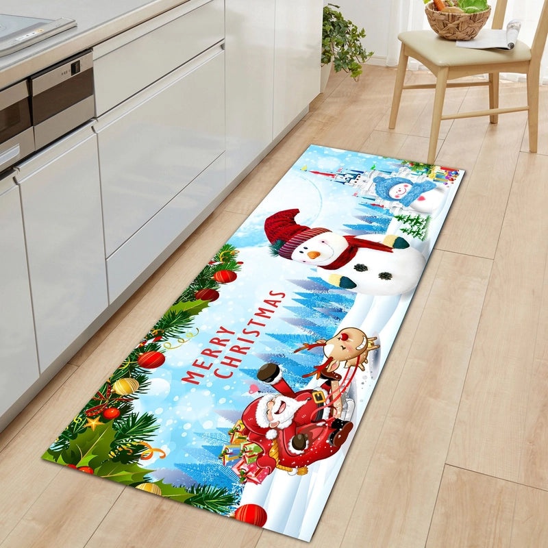 Festive Christmas Tree Santa Snowman Flannel Floor Mat Cozy Holiday Bedding|Home Decor