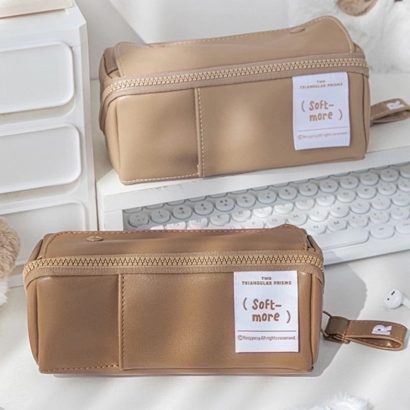 Korean Style Solid Color PU Leather Letter Pencil Case for Students|Stationery & Office Supplies
