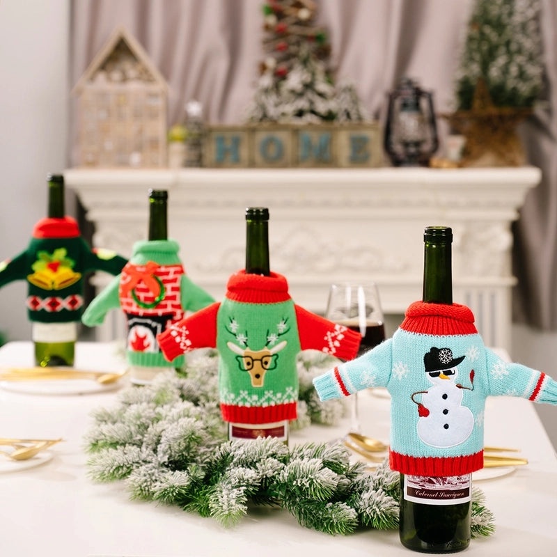 Festive Christmas Knitted Bottle Cover Holiday Decoration|Home Decor & Holiday Accessories