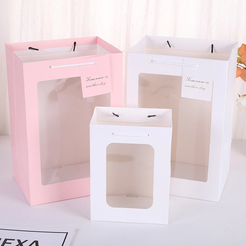 Transparent Floral Gift Bag with Window Handheld Party Favor Packaging|Gift Bags & Packaging