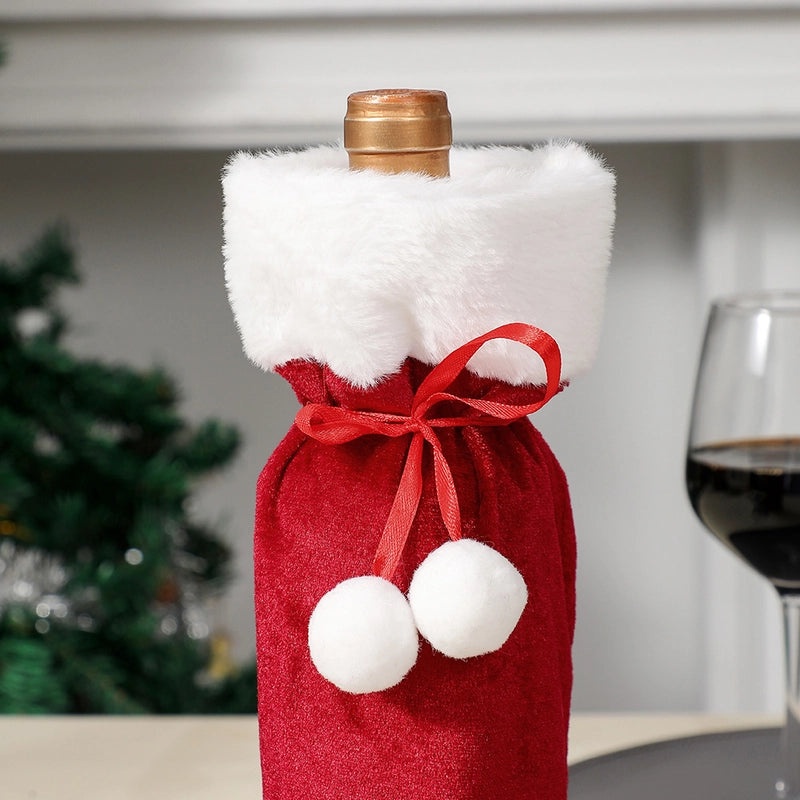 Festive Christmas Bow Knot Bottle Cover | Holiday Table Decoration Accessories|Home & Living|Kitchen & Dining