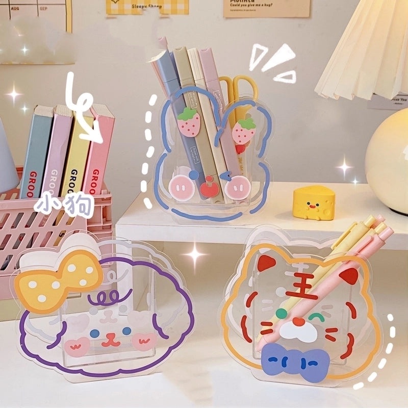 Creative Acrylic Pen Holder Cute Desktop Stationery Organizer Storage Box for Office School Supplies|Office Supplies