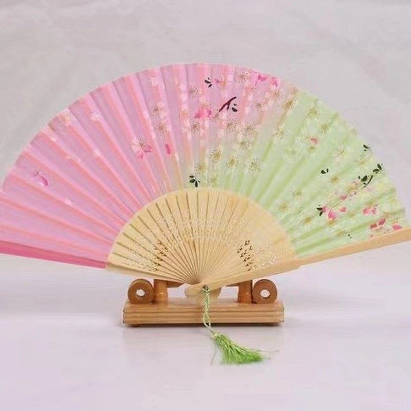 Elegant Chinoiserie Floral Bamboo Fans with Classic Heating Design | Home Decor Fans