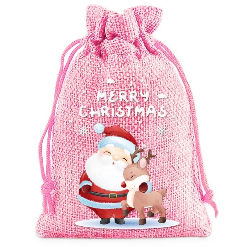 Festive Christmas Santa Snowman Linen Gift Bags for Holiday Party Decor|Holiday Decorations