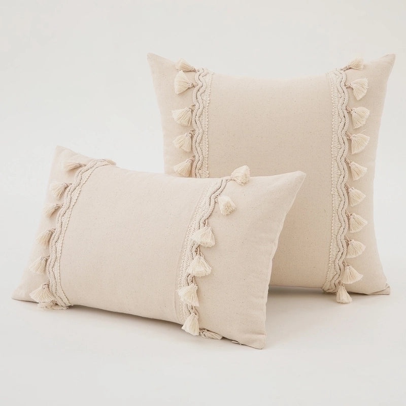 Stylish Solid Color Cotton Tassel Pillow Covers | Home Decor Accessories