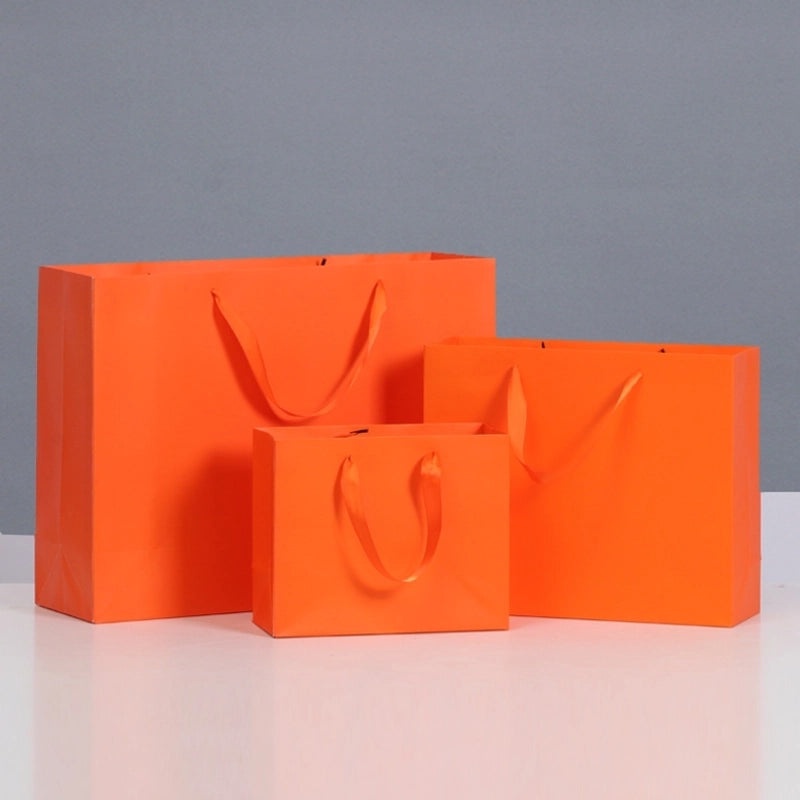 Orange Paper Tote Bag Reusable Gift Shopping Bag Cosmetic Packaging Birthday Favor Bag|Gift Bags & Packaging