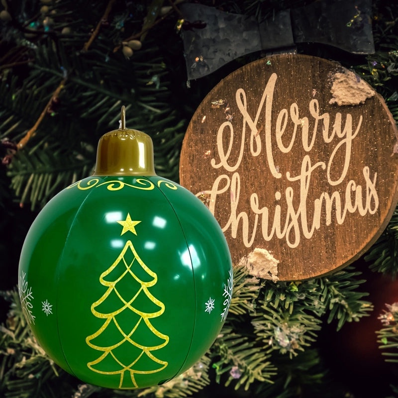 Festive Christmas Snowflake PVC Ball with Letter Stripes for Outdoor Decoration|Holiday Outdoor Decor