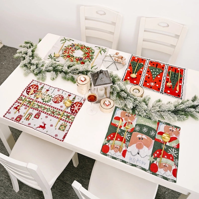 Christmas Knitted Fabric Placemat Holiday Table Decoration Cozy Handmade Design|Home Decor