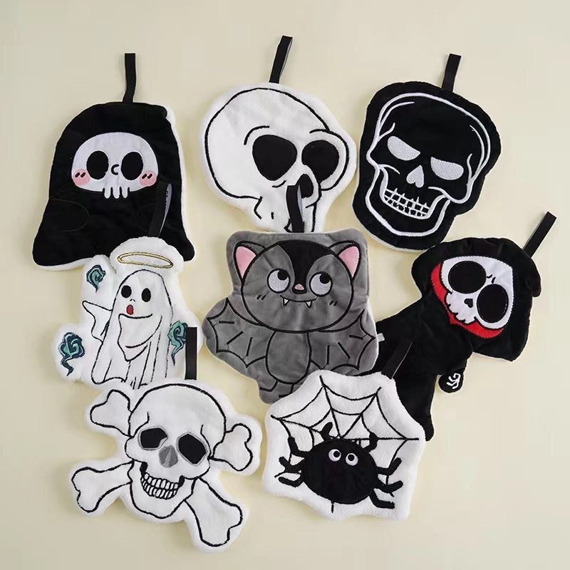 Halloween Cartoon Hanging Hand Towel for Kids Small Tower Skull Bat Design|Home & Kitchen > Bath > Bath Towels