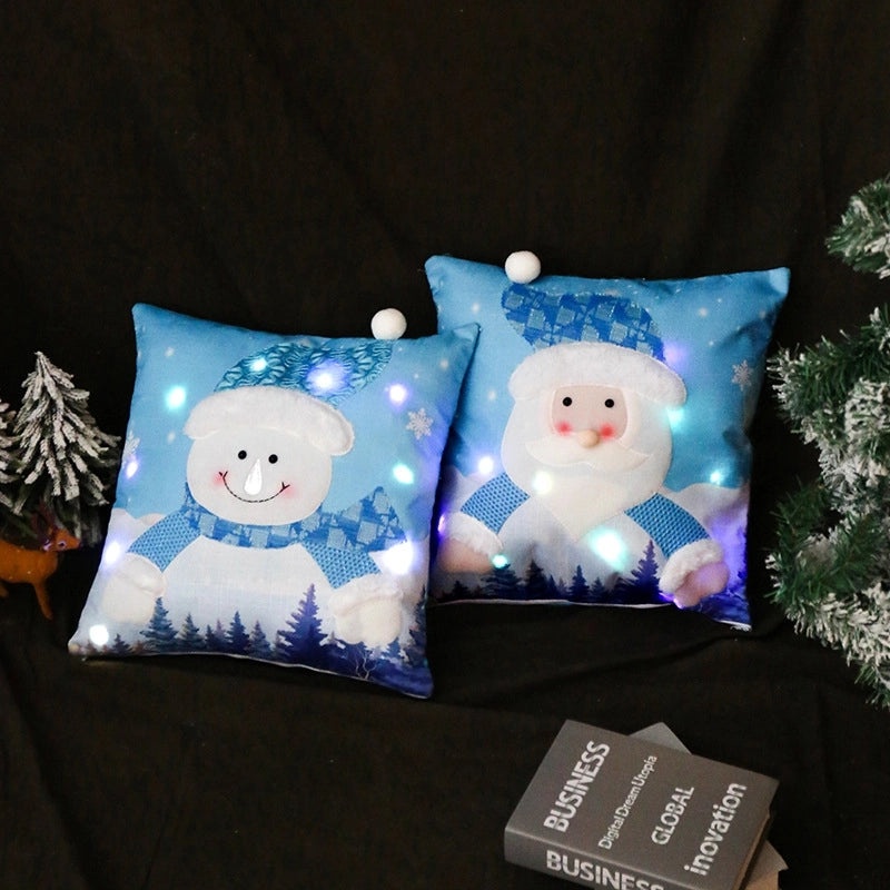 Luminous Santa and Snowman Hugging Christmas Pillowcase | Holiday Home Decor