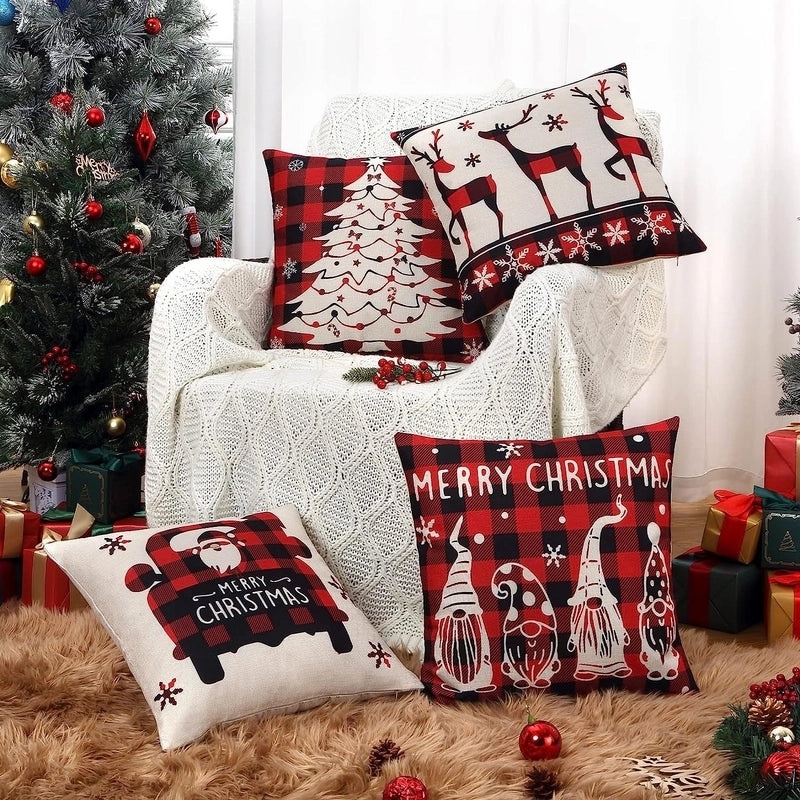 Festive Christmas Tree Cotton Linen Pillow Covers for Sofa and Couch | Home Decor & Pillows