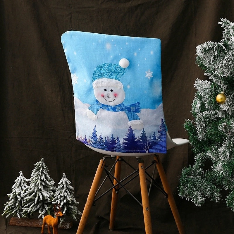Christmas Blue Snowman Chair Cover with Lights | Holiday Decor