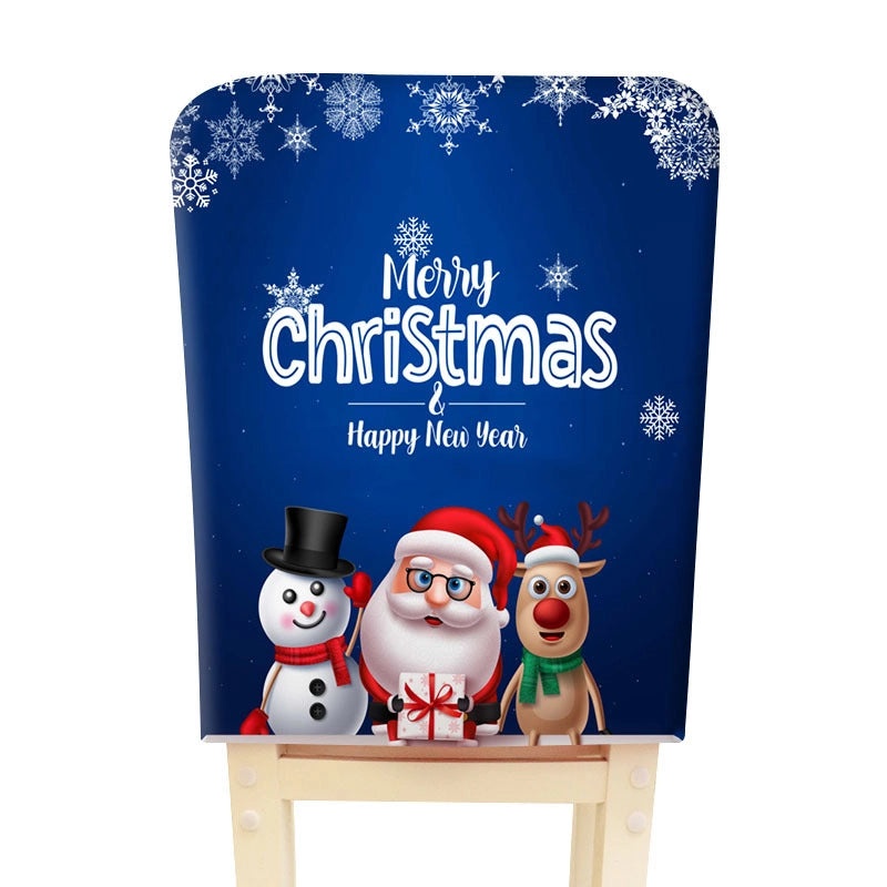 Festive Christmas Tree and Santa Claus Polyester Chair Cover|Home Decor & Seasonal Accessories