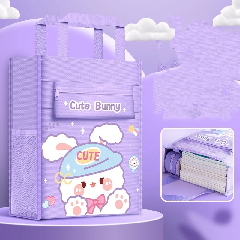 Cute Rabbit Letter Print Canvas Pencil Case | School Supplies Storage Bags