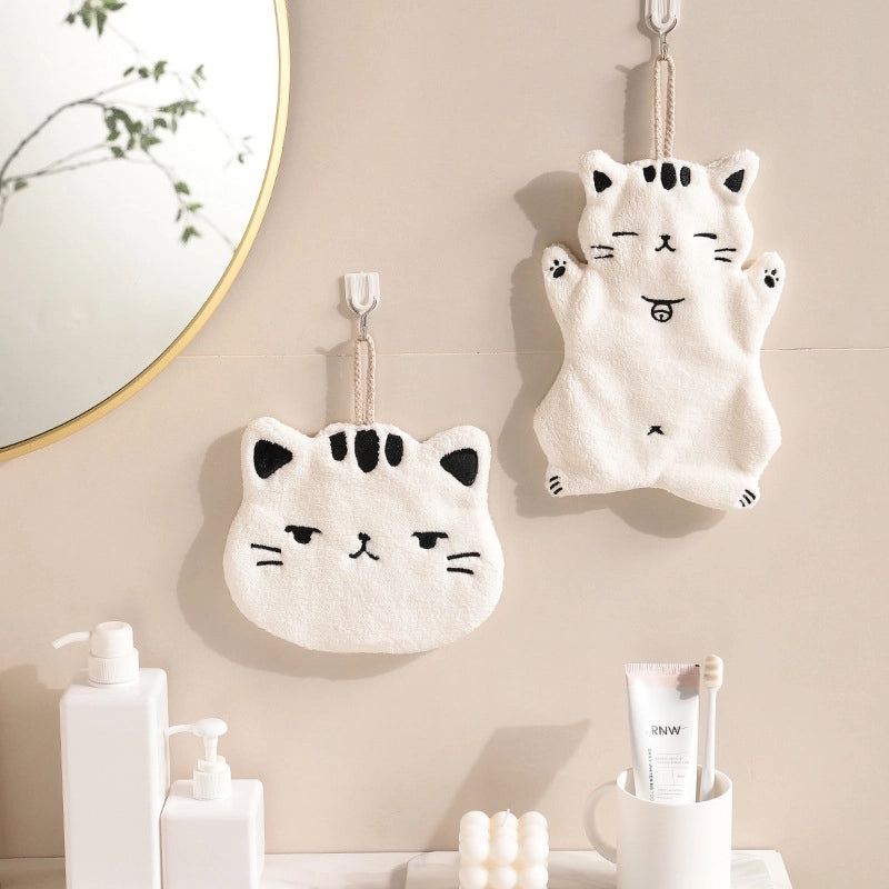 Cute Cat Coral Velvet Hand Towel Lint-Free Absorbent Hanging Towel for Bathroom Kitchen|Home & Kitchen Textiles