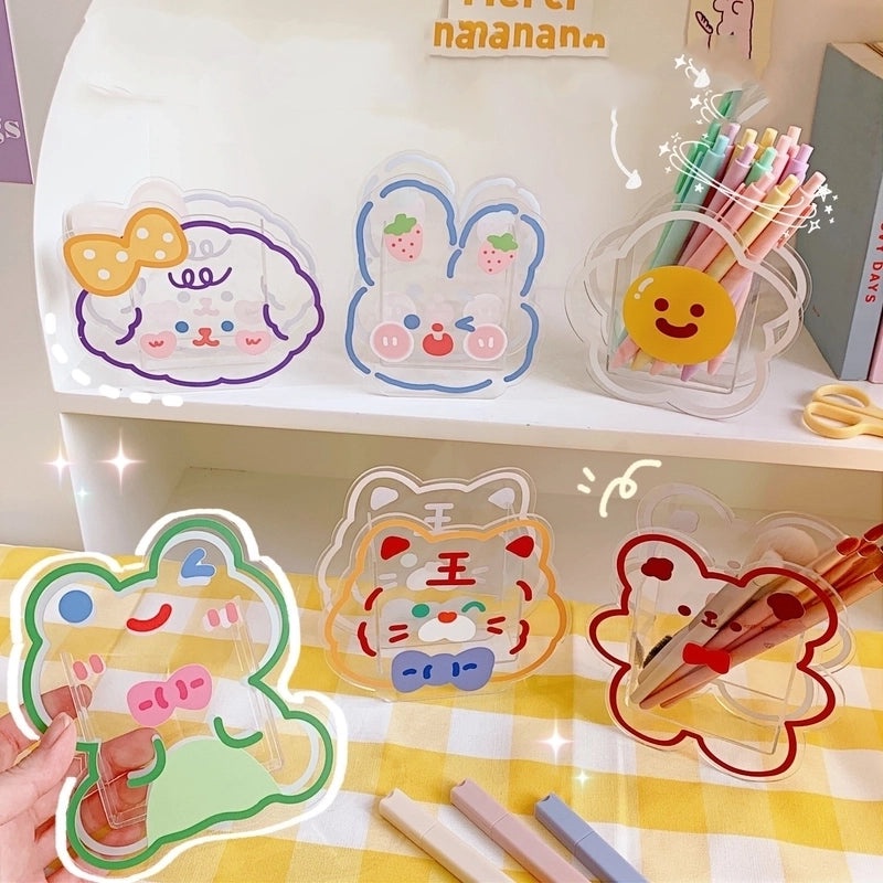 Creative Acrylic Pen Holder Cute Desktop Stationery Organizer Storage Box for Office School Supplies|Office Supplies