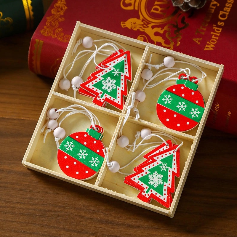 Festive Wooden Christmas Tree Pendant with Green and Red Accents | Holiday Jewelry & Accessories