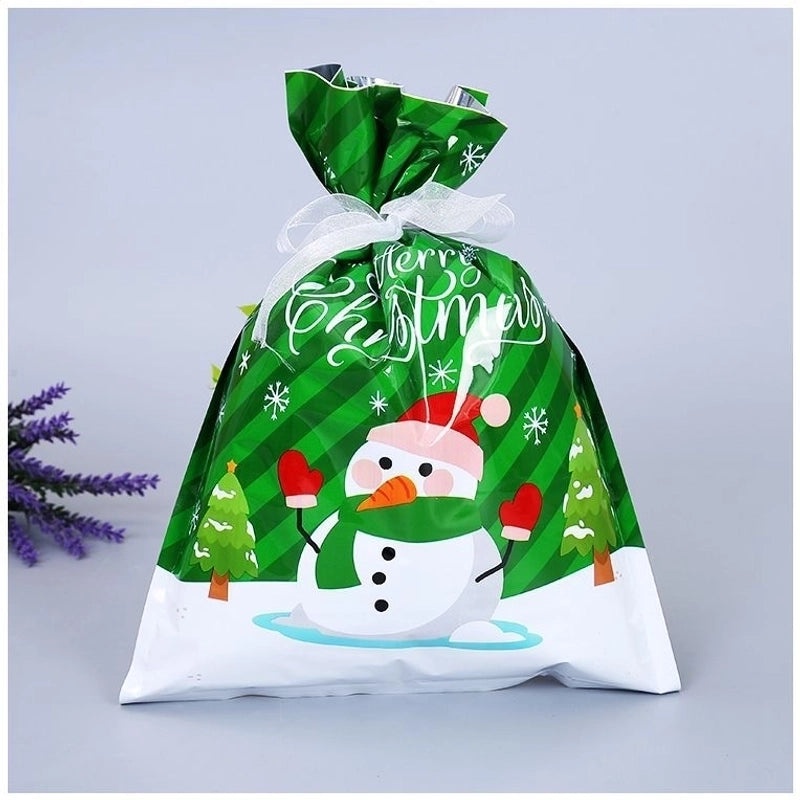 Christmas Holiday Santa Snowman Snowflake PE Party Favor Gift Bags | Holiday Party Supplies