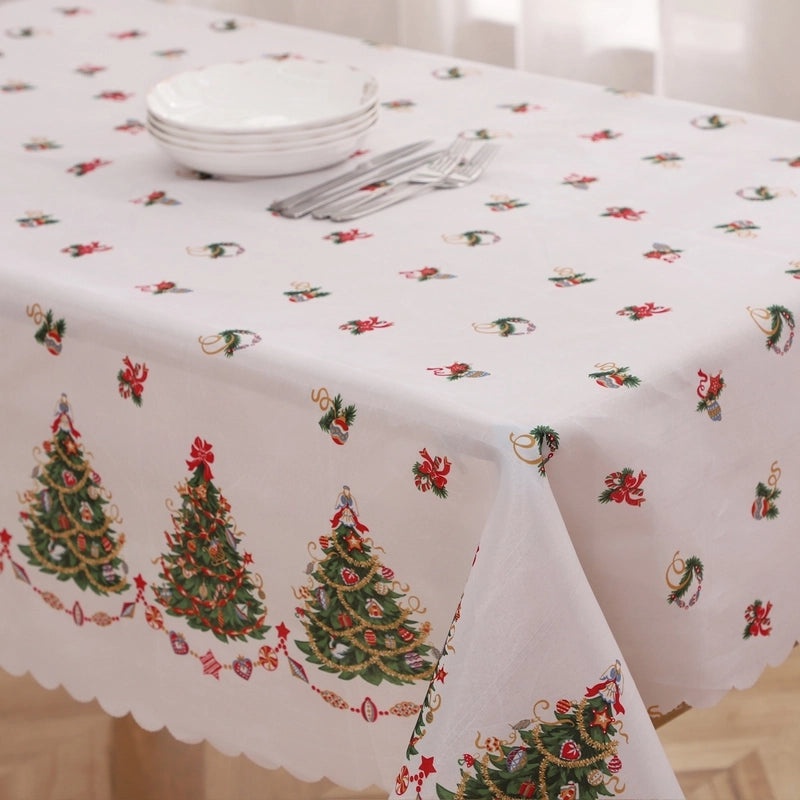 Christmas Classic Letter Print Polyester Tablecloth for Festival Decor|Home & Kitchen > Dining & Entertaining > Table Linens