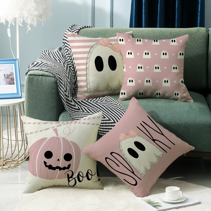 Halloween Nordic Pumpkin Ghost Linen Pillow Covers for Couch Sofa Decor | Home Decor & Pillows