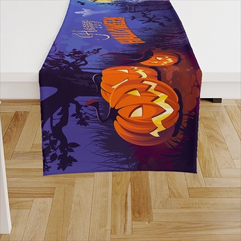 Ethnic Halloween Linen Tablecloth with Color Block Design for Vacation | Home Decor Table Linens
