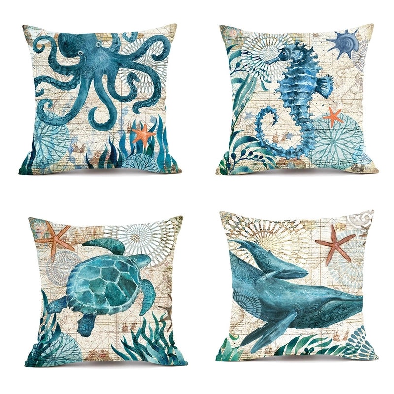 Vintage Ocean Animal Print Pillow Covers|Home Decor & Bedding