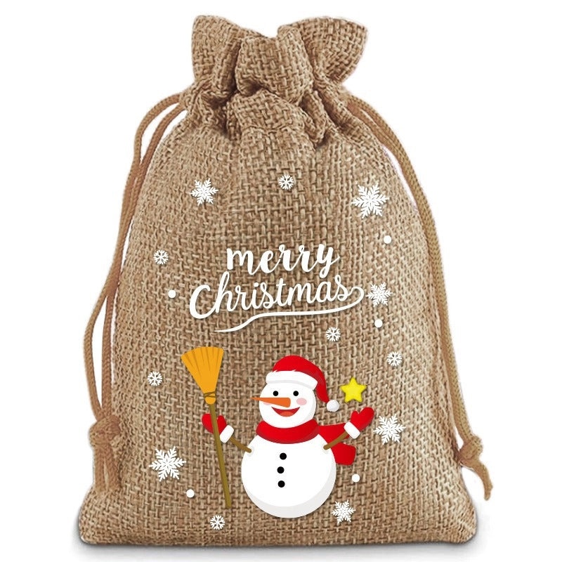 Festive Christmas Santa Snowman Linen Gift Bags for Holiday Party Decor|Holiday Decorations