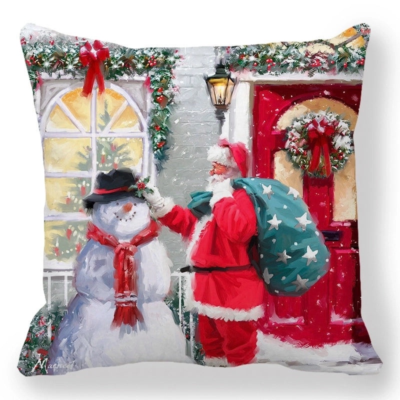 Christmas Holiday Cotton Pillow Covers with Santa Elk Design for Sofa Couch Decor|Home Decor
