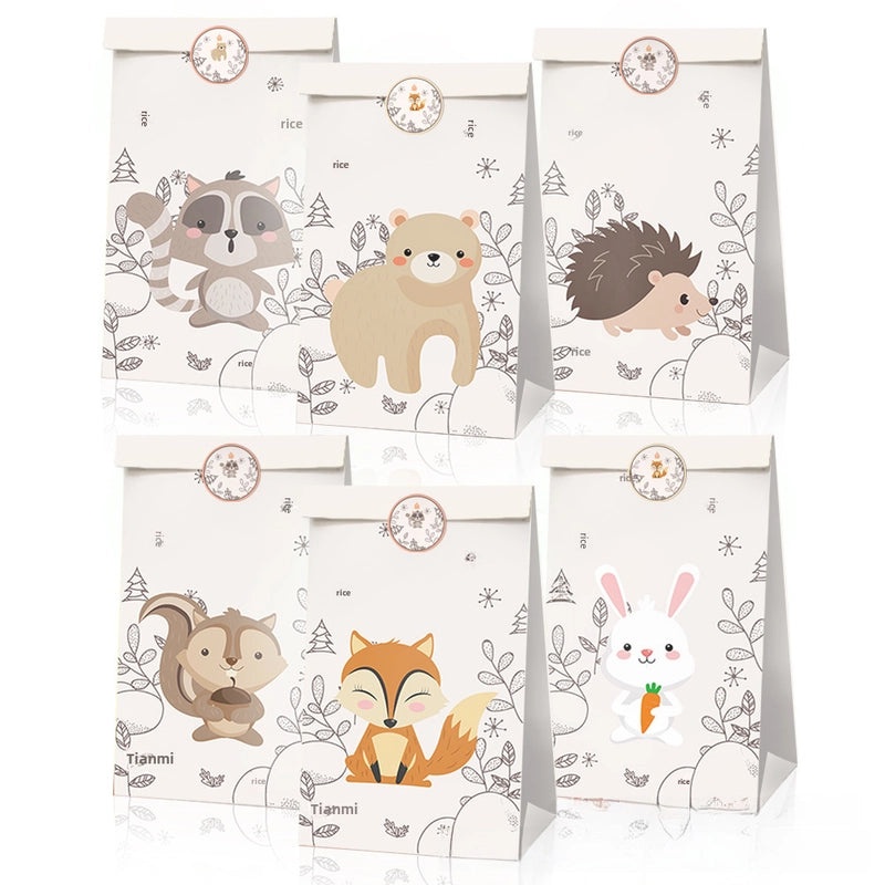 Cartoon Animal Farm Kraft Paper Party Gift Bags for Food Candy and Birthday Treats | Party Supplies