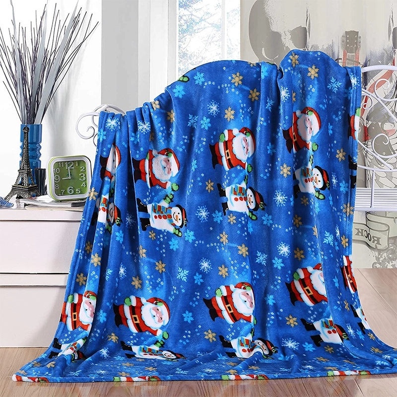 Festive Santa Claus and Snowman Plaid Polyester Blanket for Couch & Sofa|Home Decor & Seasonal Gifts