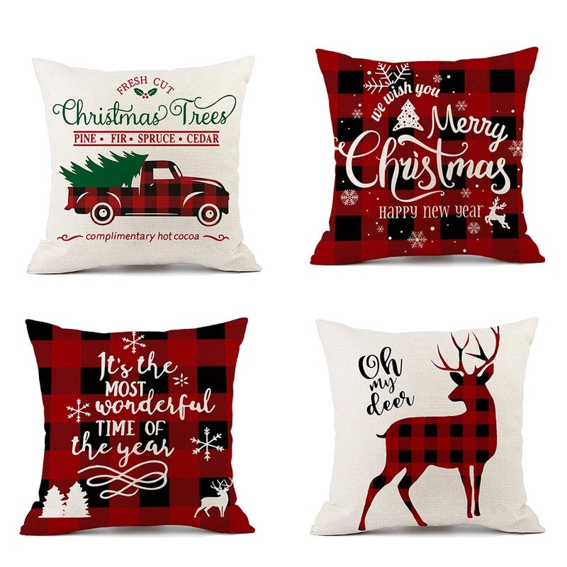 Christmas Ethnic Letter Elk Pillow Covers for Couch Sofa Decor | Home Decor Cushions