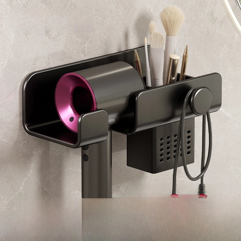 Cream White Wall-mounted Hair Dryer Holder Punch-free Bathroom Storage Rack Electric Device Bracket|Bathroom Accessories