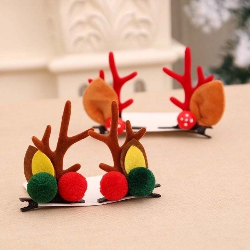 Christmas Kids Gold Glitter Antler Hairpin Set Mink Fur Clips Holiday Headband | Hair Accessories