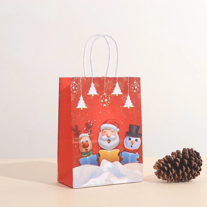 Christmas Nordic Santa Snowman Kraft Paper Gift Bags | Holiday Party Supplies