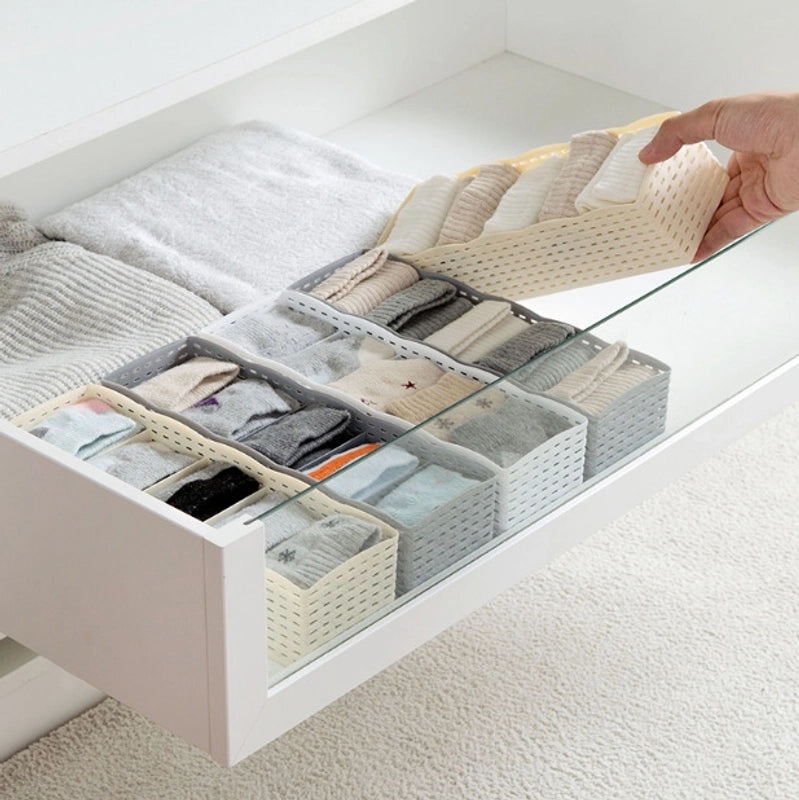 Five-Compartment Plastic Organizer Box for Panties and Socks Storage|Home Storage & Organization