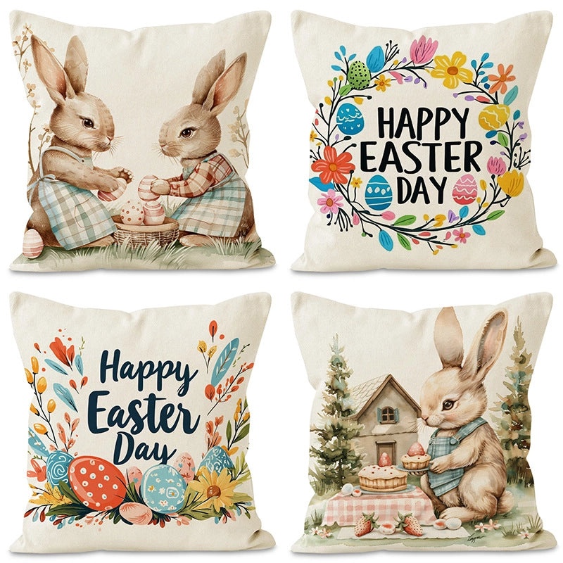Easter Bunny Linen Pillow Covers for Couch & Sofa Decor|Home Decor & Pillows