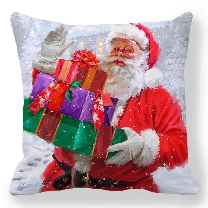Christmas Holiday Cotton Pillow Covers with Santa Elk Design for Sofa Couch Decor|Home Decor