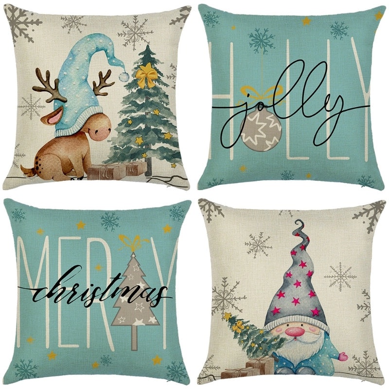Light Blue Christmas Cartoon Pillow Cover Holiday Home Decor Cushion Cover|Home Decor Pillow Covers
