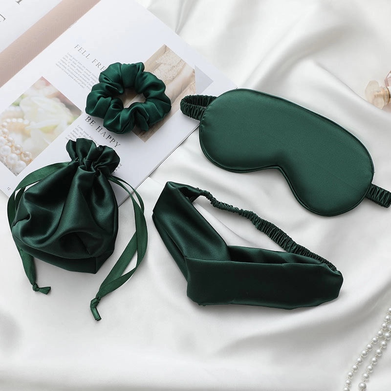 Silk Eye Mask Set with Hair Bands and Travel Bag | Beauty Accessories