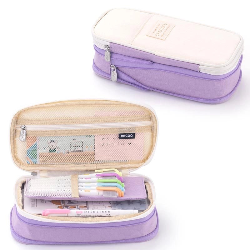 Angoo Japanese Korean Style Macaron Color Large Capacity Upgrade Pencil Case Stationery Box|文具用品
